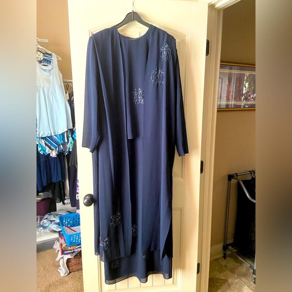 Long mother of the bride dress with sheer coat